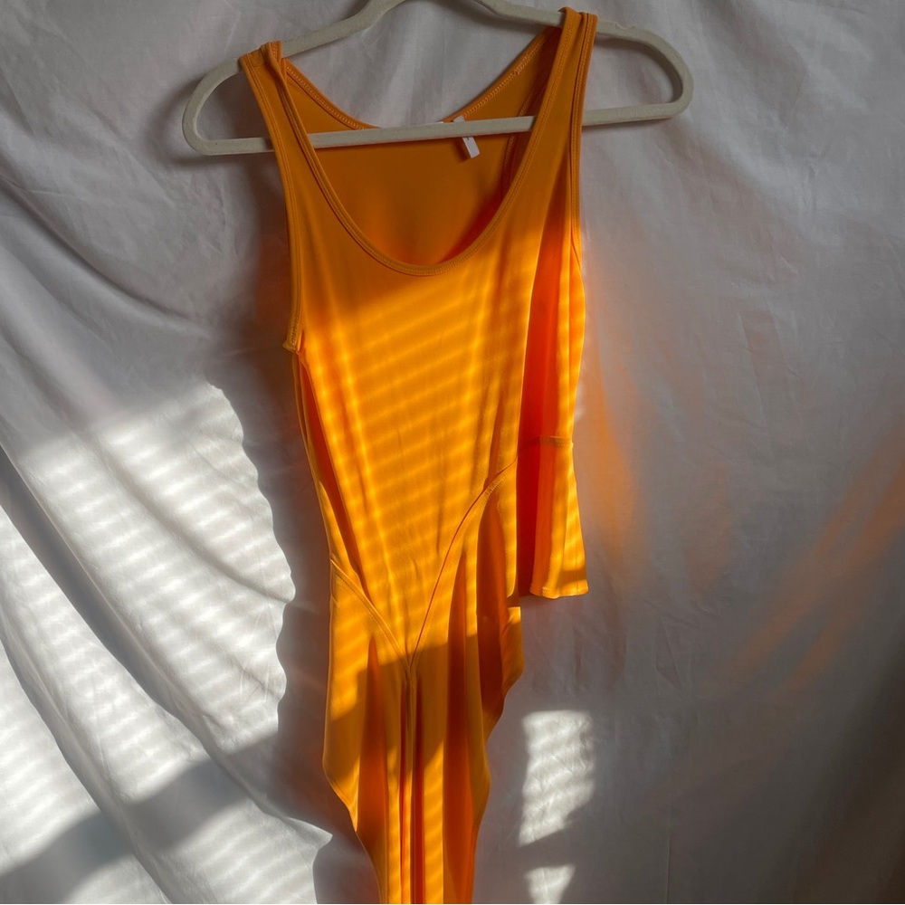 Helmut Lang citrus orange high - low ruffle tank top